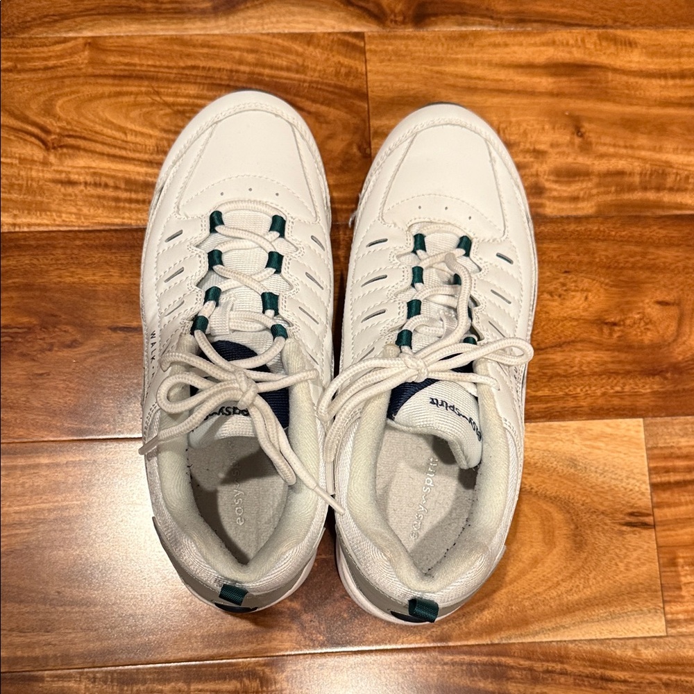 Easy Spirit White and Green Lace-Up Sneakers